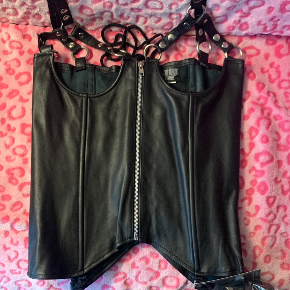 Elegant Moments Black Leather  Corset